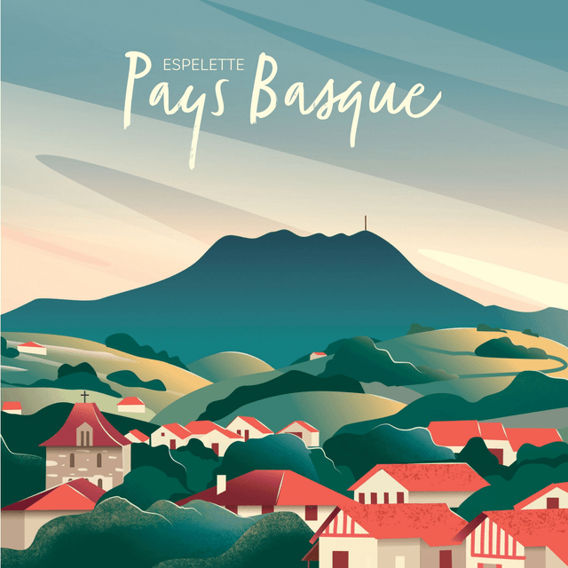 Affiche Pays Basque, Espelette 30x40 cm [Edition Limitée]