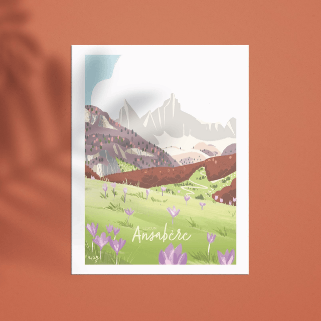 Affiche Aiguilles d'Ansabère Lamary Colchiques, Lescun 30x40 