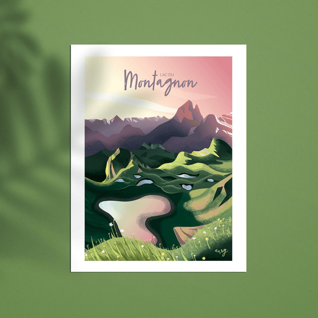 Affiche Lac du Montagnon, vallée d'Aspe 30x40