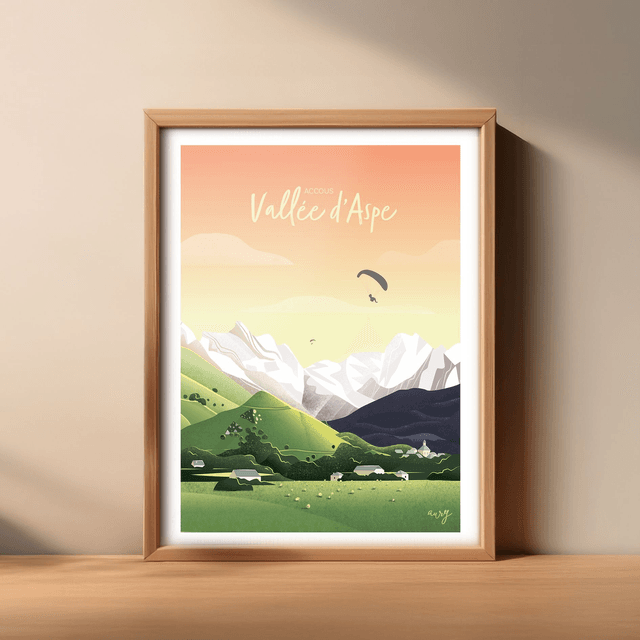 Affiche Vallée d'Aspe parapentes, Accous