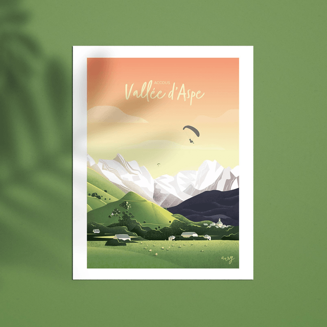Affiche Vallée d'Aspe parapentes, Accous