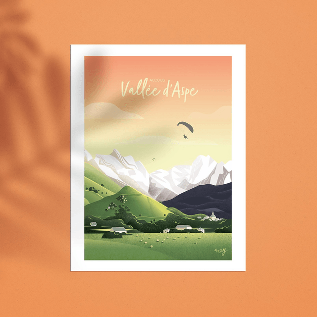 Affiche Vallée d'Aspe parapentes, Accous